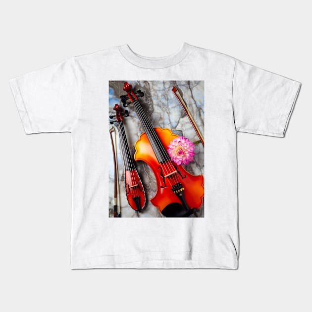 Baroque And pocket Violin With pink Dahlia Kids T-Shirt by photogarry